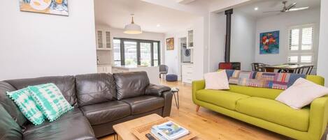 Télévision, cheminée, espaces bureaux