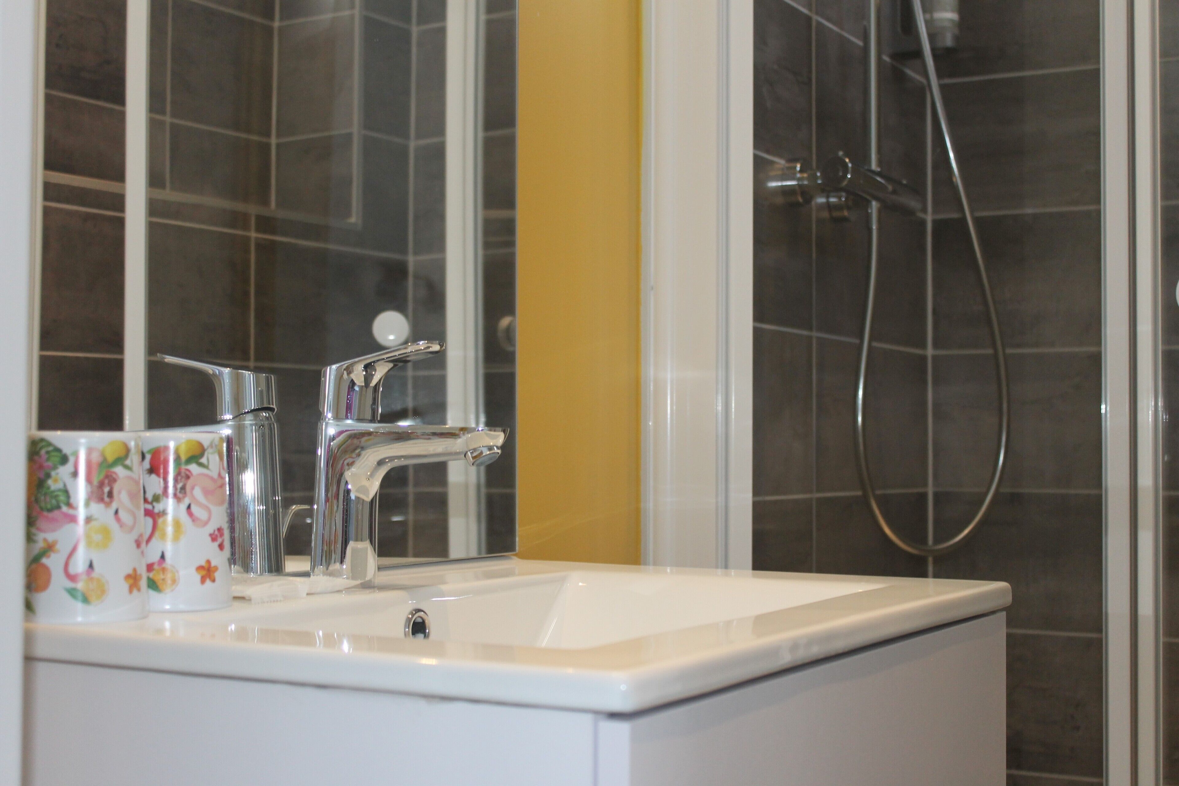 economy double or twin room | bathroom | shower, eco-friendly toiletries, hair dryer, towels