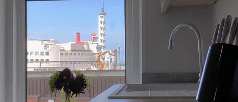 Apartment 5 First Floor | Private kitchen | Full-size fridge, microwave, oven, stovetop