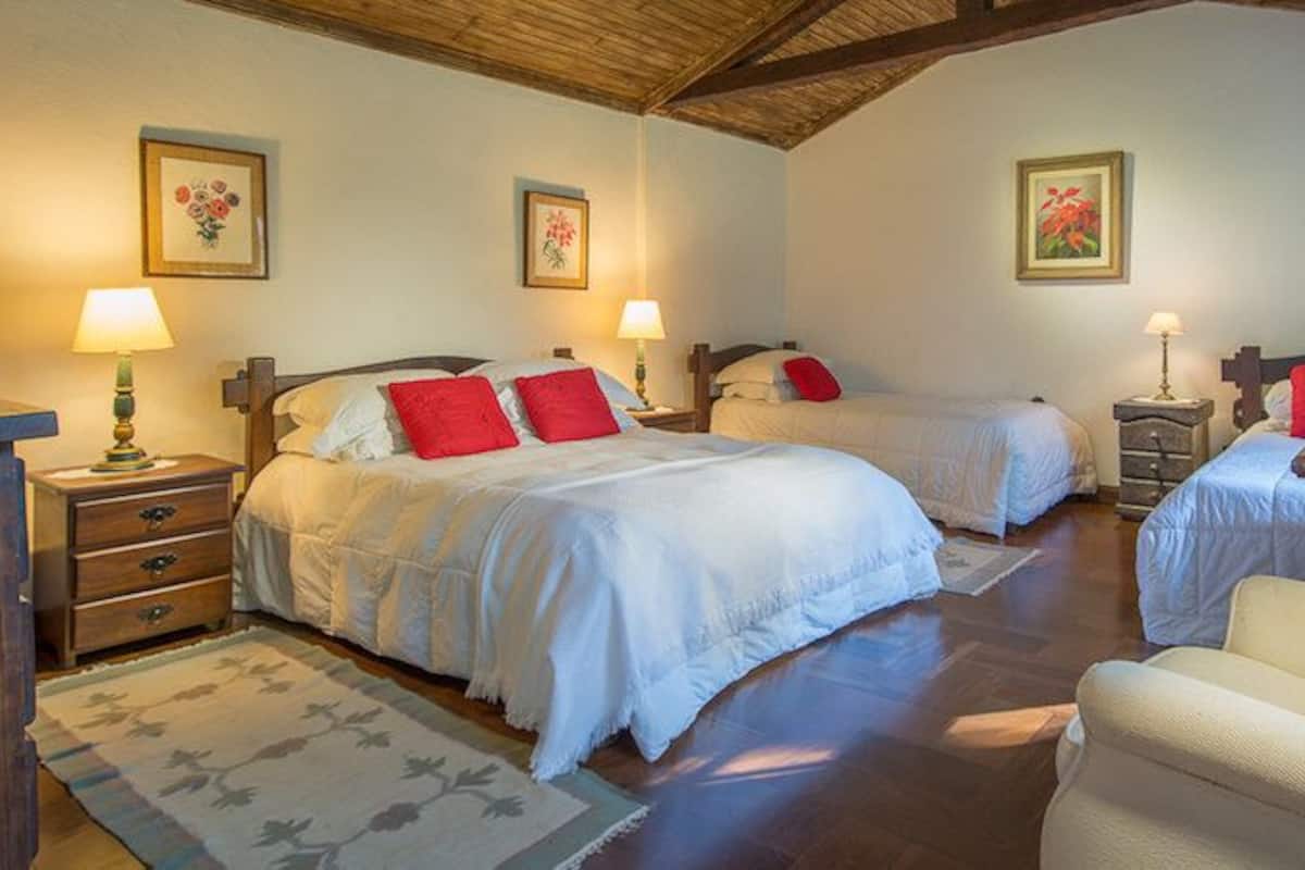 Quarto quádruplo, vista para o jardim | Cortinas blackout, ferros/tábuas de passar roupa, Wi-Fi de cortesia
