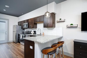 Fridge, microwave, oven, stovetop - Studio King Suite with Kitchen | 203 (Asheville)