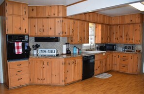 Fridge, microwave, oven, stovetop - The Cozy Buffalo near Palo Duro Canyon & WTAMU (Canyon)