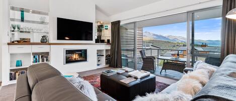 Télévision, cheminée, lecteur de DVD