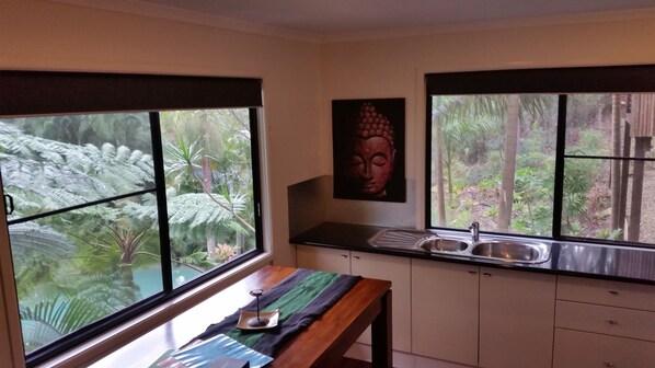 Fridge, microwave, oven, toaster - Alaya Ascend  |  Ubud 1-bedroom Bungalow |  Sunshine Coast Retreat (Eudlo)