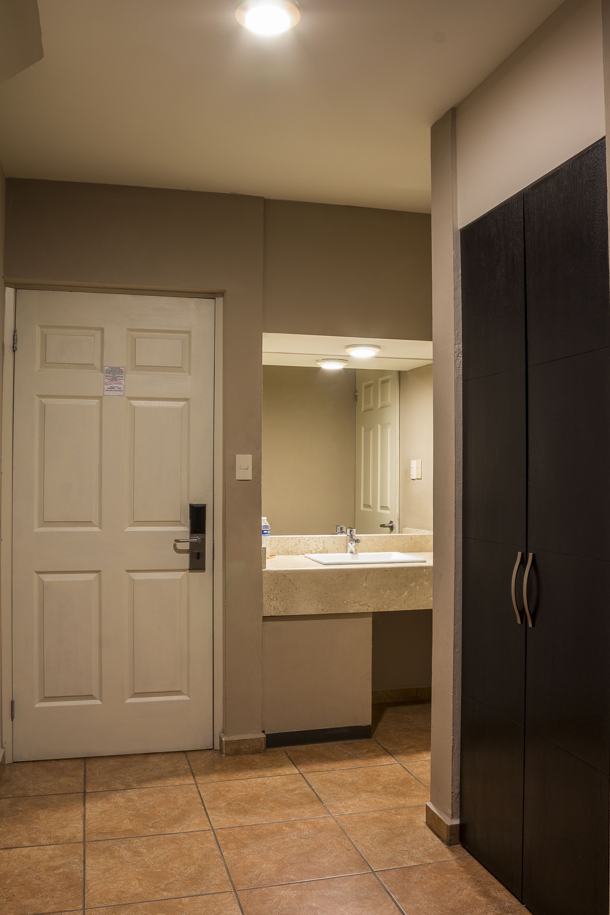 comfort room, 2 double beds | bathroom | shower, rainfall showerhead, hair dryer, towels
