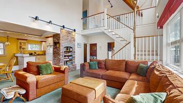 TV, fireplace, DVD player, books