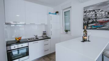 Fridge, oven, stovetop, electric kettle