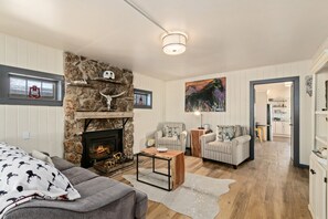 スマートテレビ、暖炉、DVD プレーヤー、ビデオライブラリ