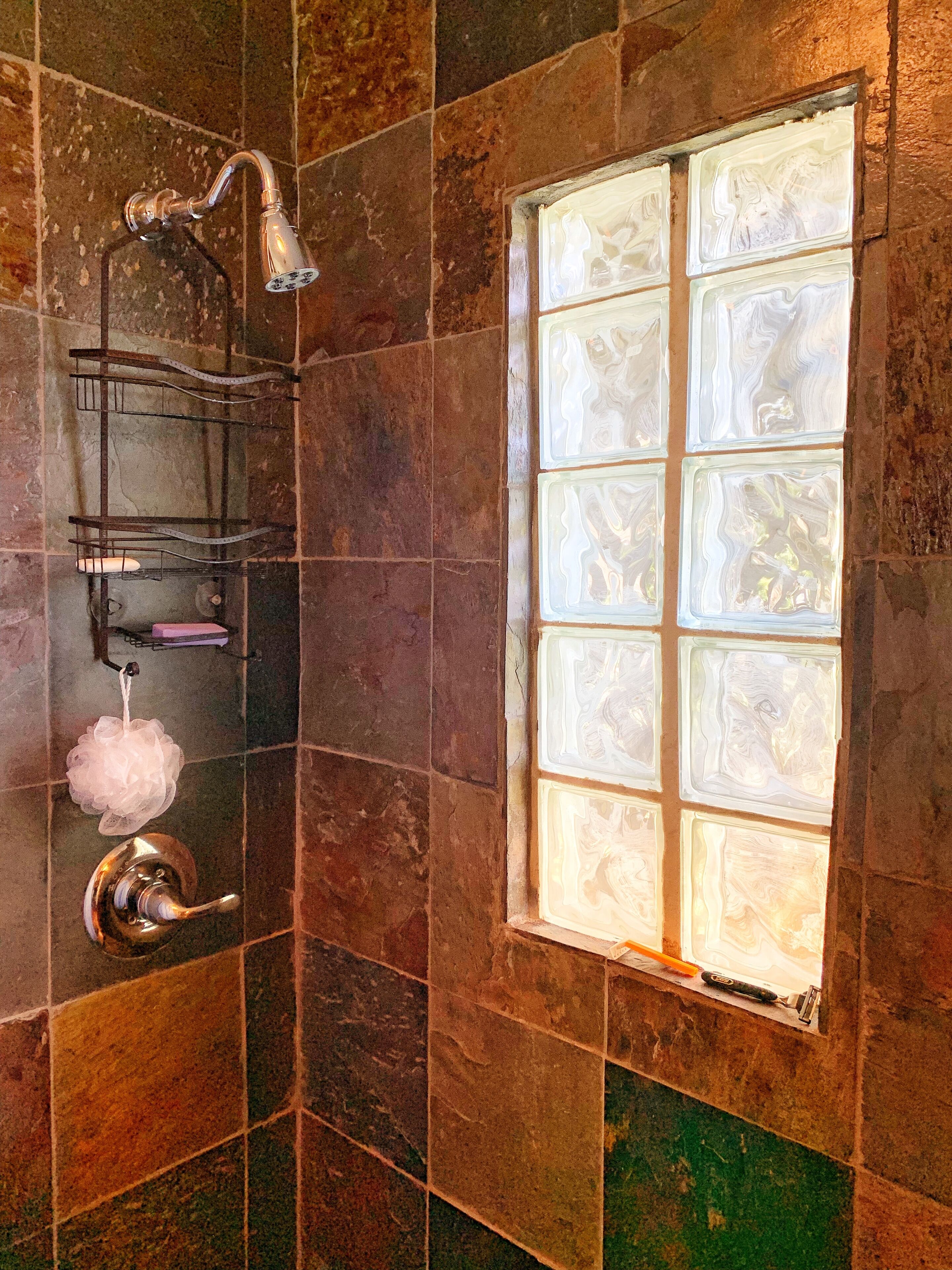 Combined shower/tub, hair dryer, towels, soap