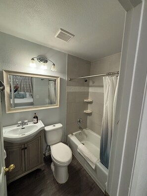 Ensemble douche/baignoire, sèche-cheveux, serviettes fournies, savon