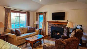 TV, fireplace, foosball, books
