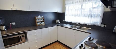 Fridge, microwave, oven, toaster