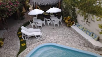 Outdoor pool, a waterfall pool