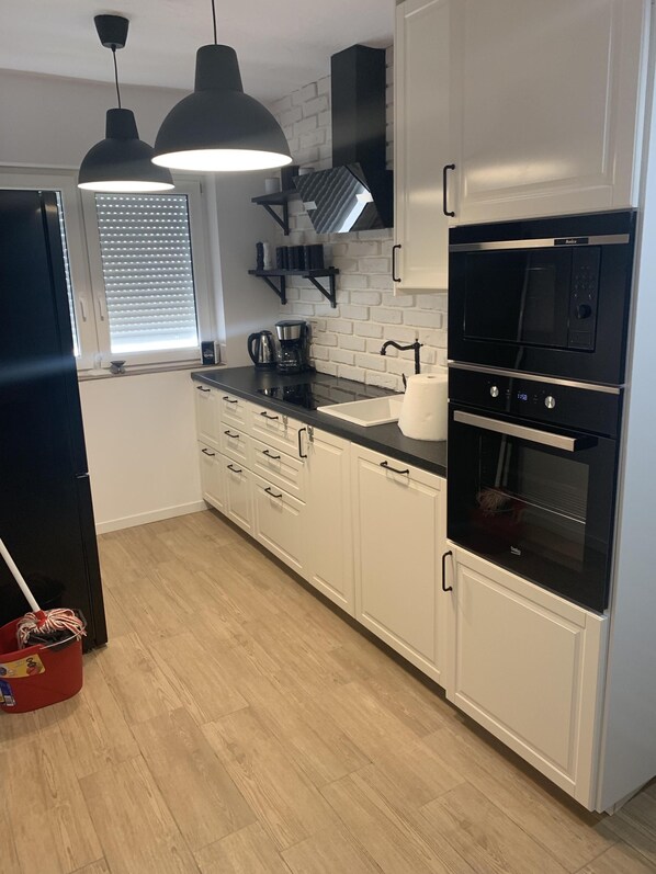 Fridge, microwave, oven, dishwasher