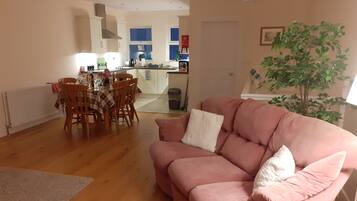 Smart TV, fireplace, DVD player, stereo