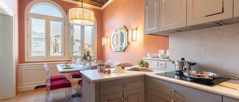 Fridge, microwave, oven, dishwasher
