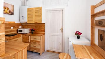 Superior Apartment | Private kitchen | Fridge, microwave, stovetop, electric kettle