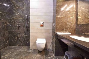 Shower, slippers, towels