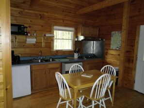 Fridge, microwave, oven, stovetop - Acadia Explorer Cabin Rentals Cabin 1  (Southwest Harbor)
