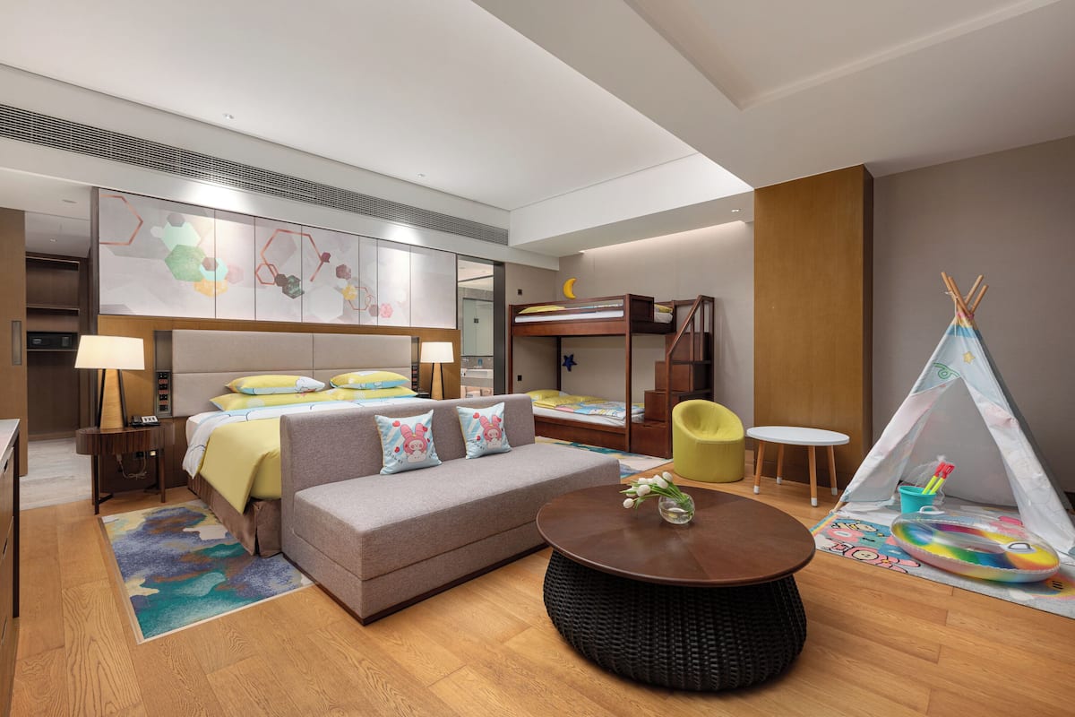 Premium Room, Multiple Beds | In-room safe, desk, laptop workspace, blackout curtains