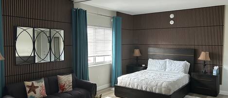 Blackout drapes, iron/ironing board, free WiFi, bed sheets