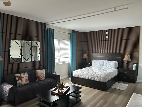 Blackout curtains, iron/ironing board, free WiFi, bed sheets