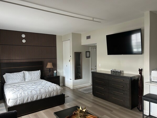 Blackout curtains, iron/ironing board, free WiFi, bed sheets