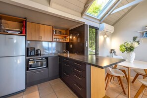 Fridge, microwave, coffee/tea maker, toaster