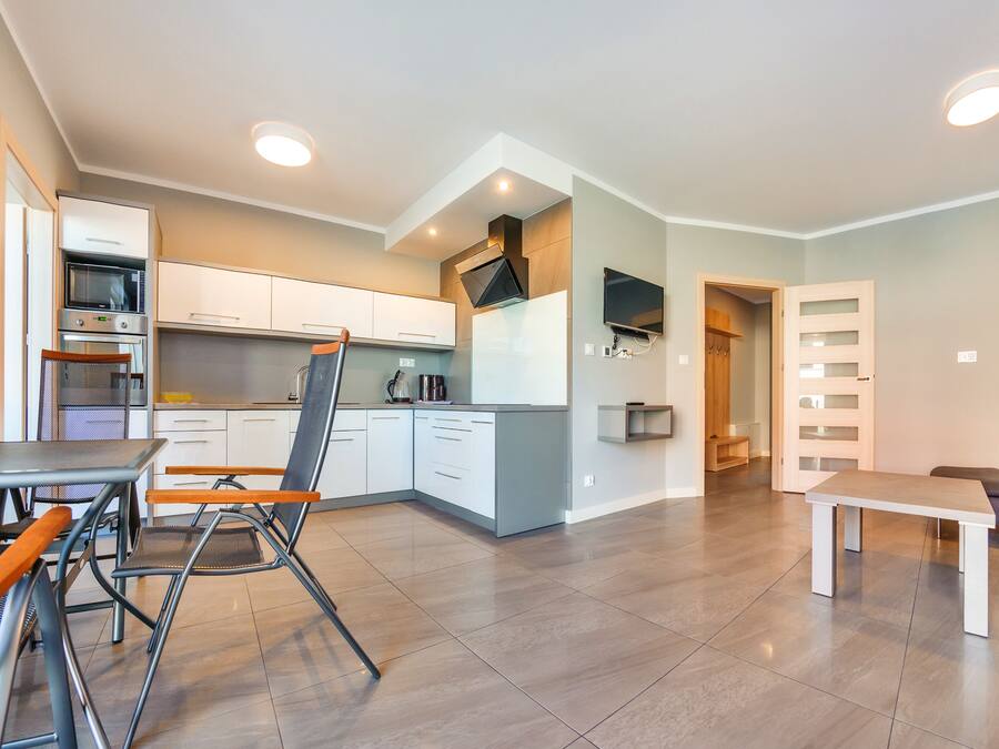 Apartamento (F1) | Cozinha americana privada | Geladeira, micro-ondas, fogão, cooktop