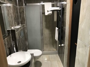 Shower, hydromassage showerhead, hair dryer, slippers