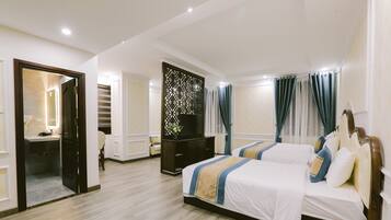 Premium bedding, minibar, desk, laptop workspace