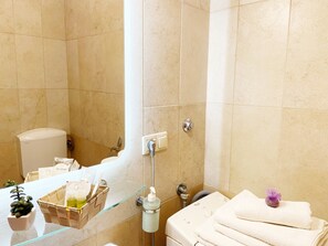 Hair dryer, towels
