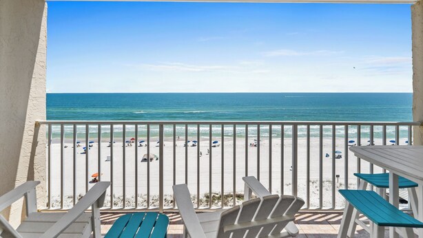 A balcony with a view of the beach and ocean. - Seacrest ~ Beach Front Condo (Gulf Shores)