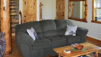 Smart-tv, een open haard, een dvd-speler en boeken