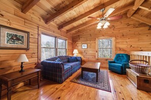TV, fireplace, DVD player, video library - Beautiful Log Cabin In the Lake Lure~ close to Mirror Lake ~ WiFi (Lake Lure)