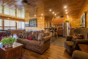 Smart TV, fireplace, video games, foosball