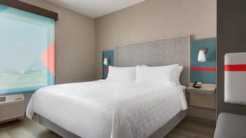 Pillowtop beds, desk, laptop workspace, blackout drapes