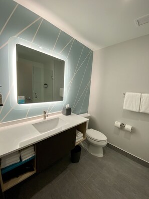 Shower, free toiletries, hair dryer, towels