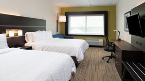 A hotel room with two beds, a desk, a TV, and a window with a view. - Holiday Inn Express & Suites Romeoville - Joliet North by IHG (Romeoville)