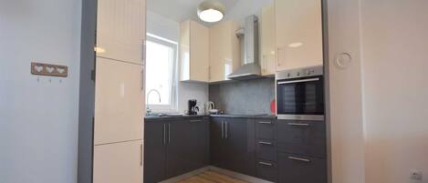 Fridge, oven, dishwasher, coffee/tea maker