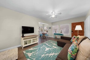 Televisio, kirjoja, työhuone