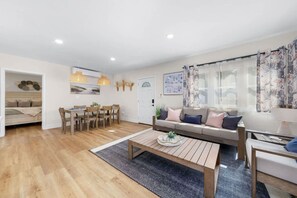 TV, fireplace, books, offices