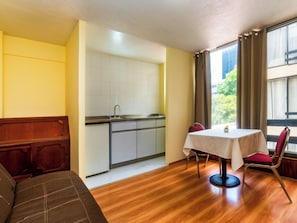 Fridge, microwave, coffee/tea maker, rice cooker