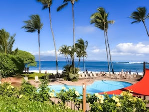 Outdoor pool, a heated pool -  Maui Magic A206 AC BEACHFRONT Napili Bay/ATTN: Cleaning fee added AFTER booking (Lahaina)