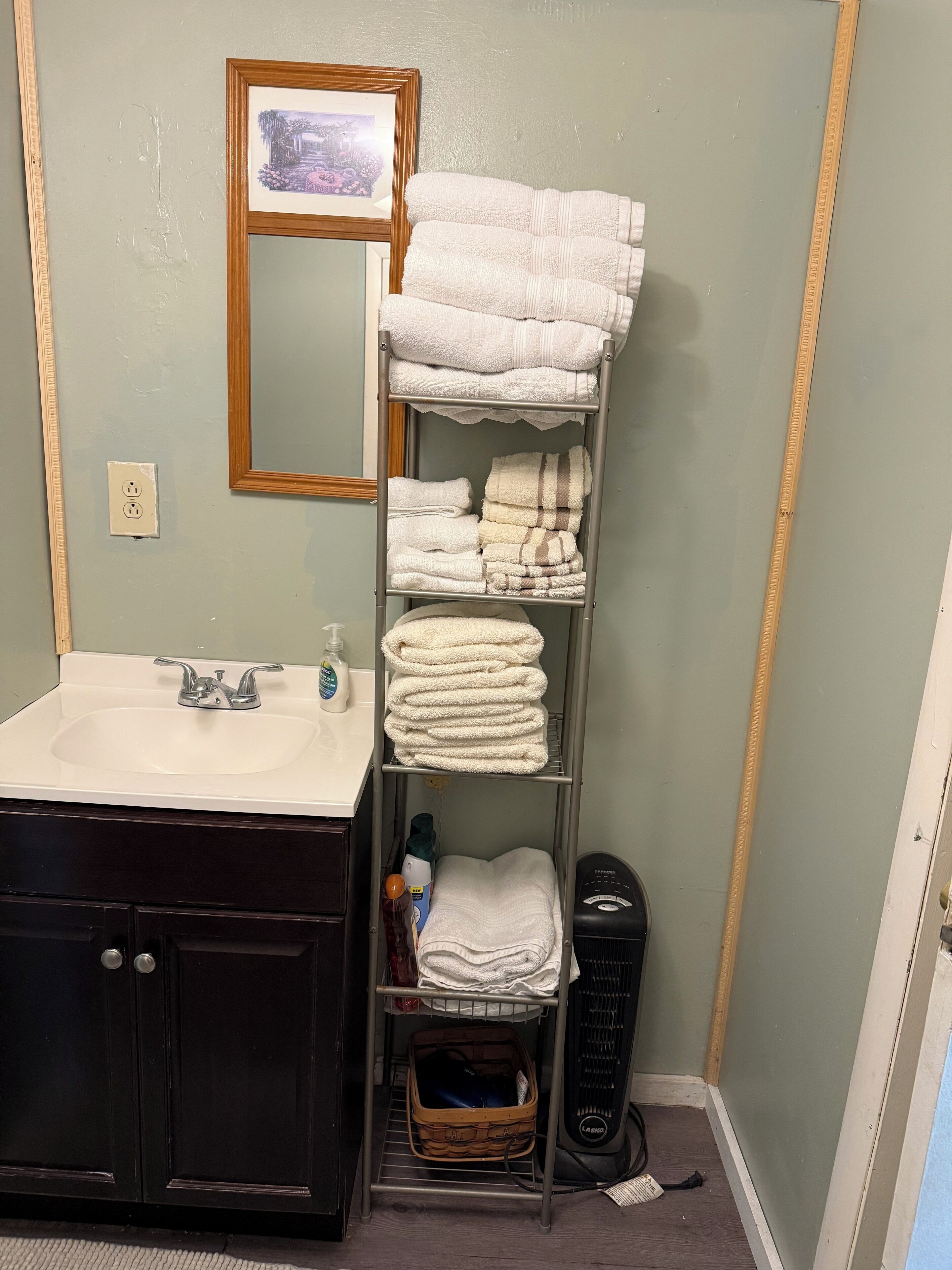 Regadera, secadora de cabello, toallas, jabón 