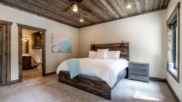 Premium bedding, down duvets, blackout curtains, iron/ironing board