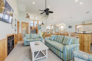 Televisión, chimenea y reproductor de DVD