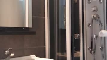 Shower, hair dryer, toilet paper