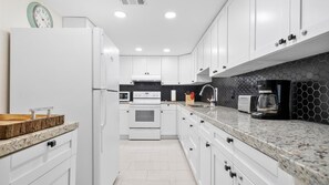 Fridge, microwave, oven, coffee/tea maker