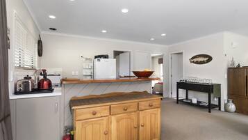 Fridge, microwave, oven, toaster